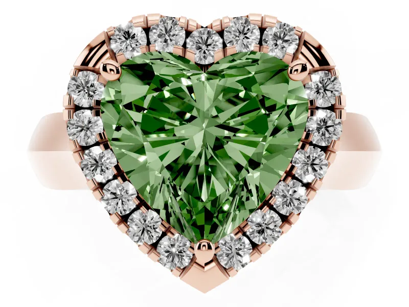 Heart-Shaped Halo Engagement Ring Setting for a Fancy Green Lab-Grown Diamond | Square Profile Band | Rose Gold