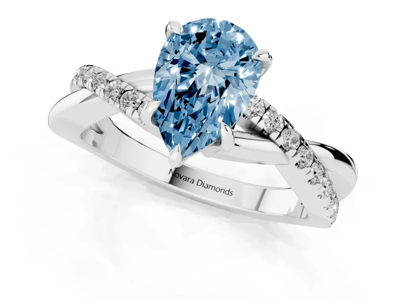 Pear-Shaped Crossover Engagement Ring Setting for a Fancy Blue Lab-Grown Diamond | Sterling Silver