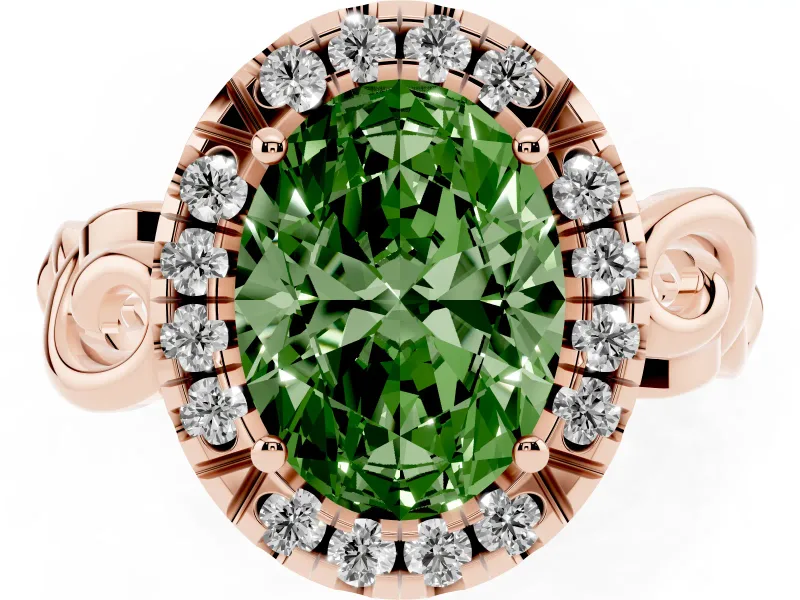 Oval Filigree Halo Engagement Ring Setting for a Fancy Green Lab-Grown Diamond | Rose Gold