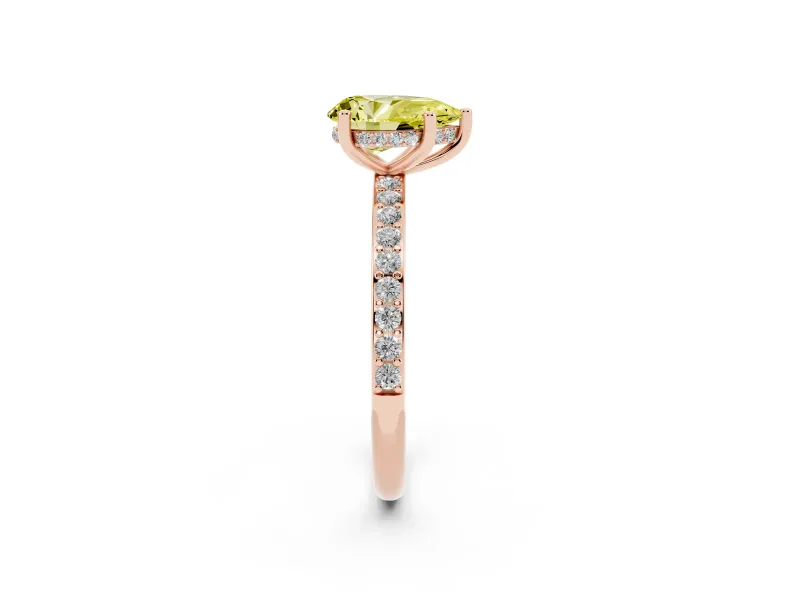 Fancy Yellow Pear Cut Diamond Pavé Band Ring Set in Rose gold with Prong-Set Center Stone