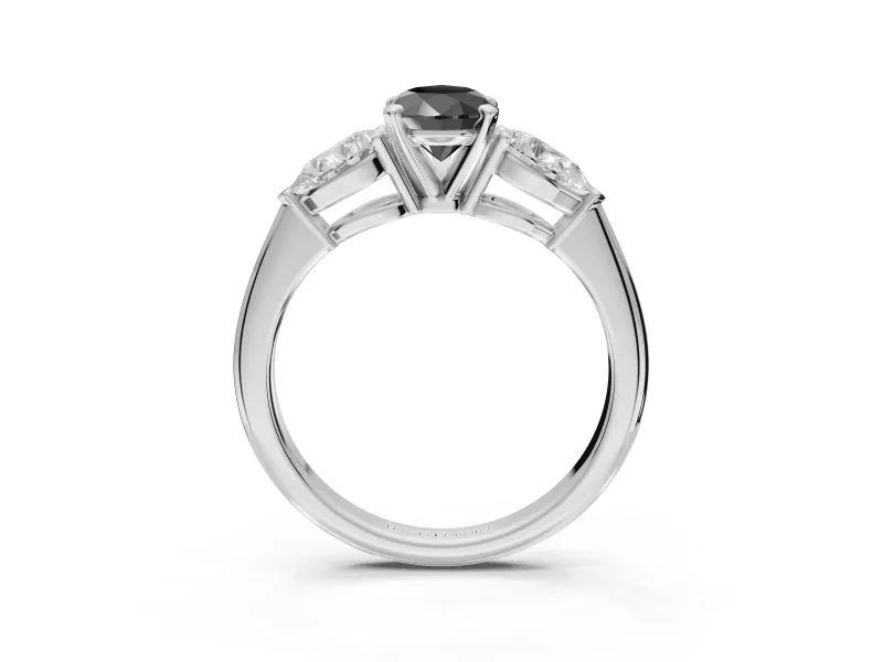 Pear-Shaped Three-Stone Ring Setting for a Black Center | Pear Side Stones | Sterling Silver