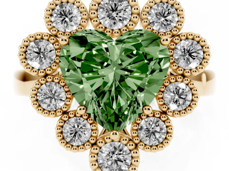 Heart-Shaped Halo Engagement Ring Setting for a Fancy Green Lab-Grown Diamond | Yellow Gold - Design NV-24775