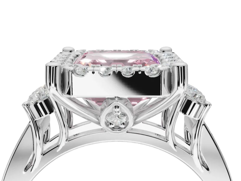 Asscher Cut Halo Engagement Ring Setting for a Fancy Pink Lab-Grown Diamond | Graduated Channel Band | Platinum