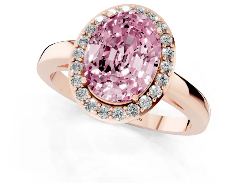 Fancy Pink Oval Cut Diamond Halo Ring Set in Rose gold with Solitaire Band and Prong Setting