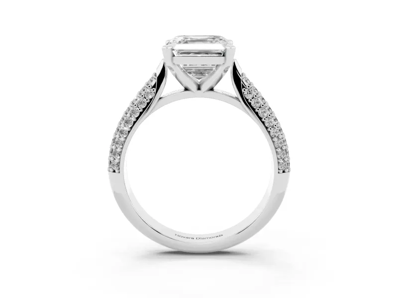 Asscher Cut Pavé Solitaire Engagement Ring Setting | Multi-Row Shoulders | Platinum