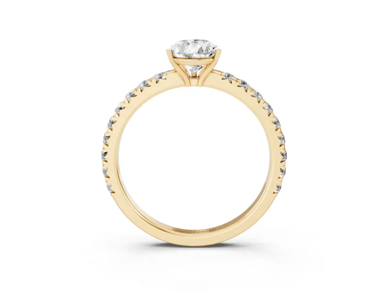 Pear-Shaped Pave Engagement Ring Setting | Shared Prong Band | Yellow Gold