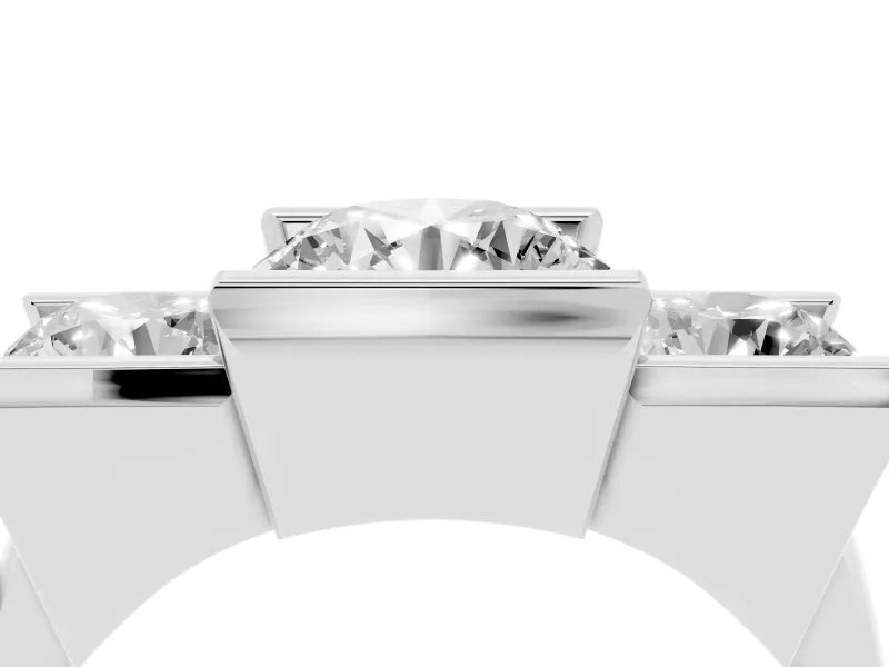 Round Channel-Set Three Stone Engagement Ring Setting | Wide Flat Band | White Gold