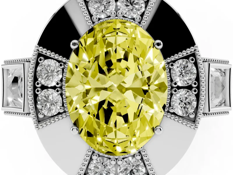 Oval Milgrain Sectioned Halo Engagement Ring Setting for a Fancy Yellow Lab-Grown Diamond | Platinum