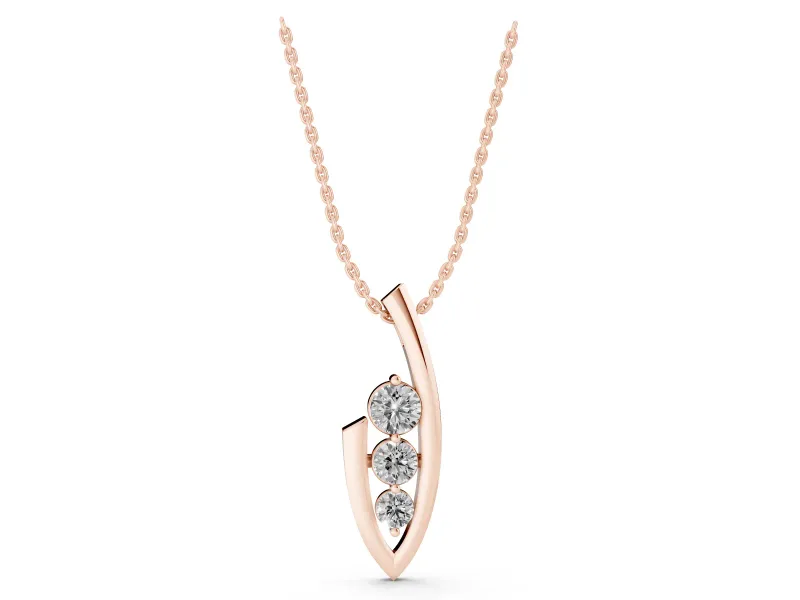 Round Lab-Grown Diamond Graduated Three-Stone Curved Frame Pendant | Open Frame | Rose Gold