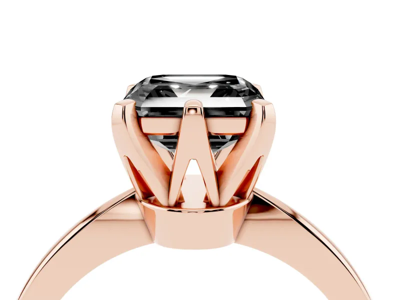 Fancy Black Asscher Cut Diamond Solitaire Engagement Ring Set in Rose gold with Slim Tapered Solitaire Band
