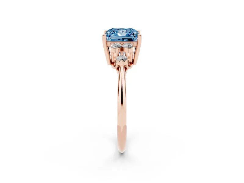 Princess Cut Cluster Accent Engagement Ring Setting for a Fancy Blue Lab-Grown Diamond | Rose Gold