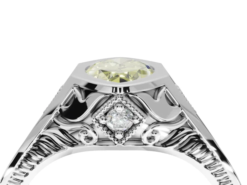 Marquise Vintage Bezel Engagement Ring Setting for a Fancy Yellow Lab-Grown Diamond | Engraved Band | Platinum