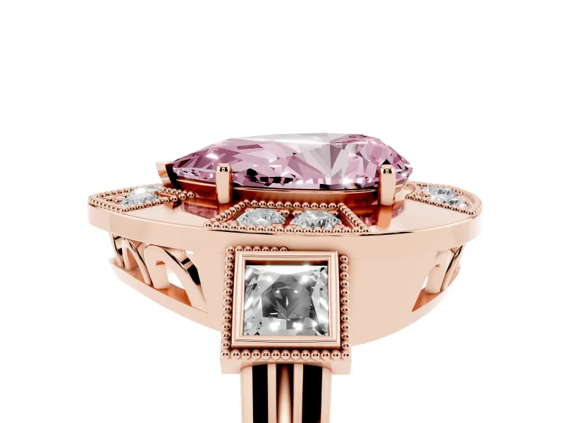 Pear-Shaped Milgrain Sectioned Halo Engagement Ring Setting for a Fancy Pink Lab-Grown Diamond | Rose Gold