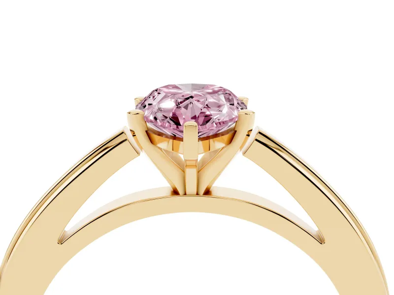 Fancy Pink Pear Cut Diamond Solitaire Ring Set in Yellow gold with Prong Setting and Classic Band