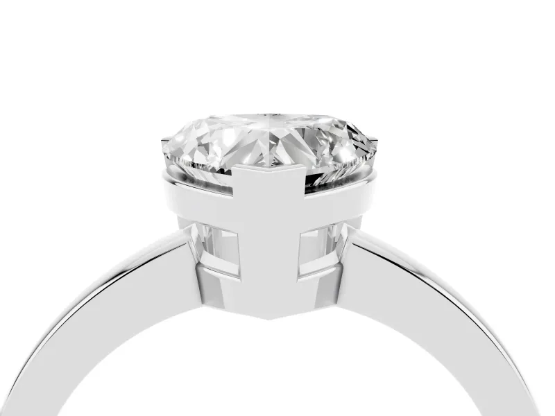Heart Cut Diamond Solitaire Ring Set in White gold with Prong Head and Smooth Polished Band