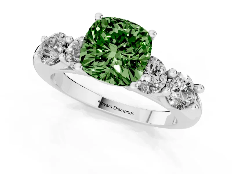 Cushion Cut Five Stone Engagement Ring Setting for a Fancy Green Lab-Grown Diamond | Plain Band | Sterling Silver