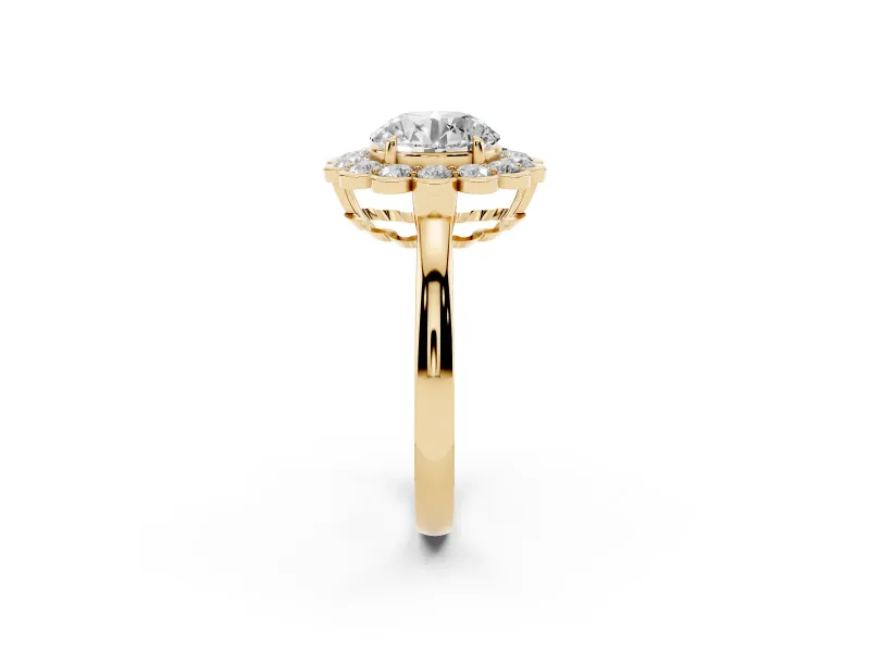 Round Scalloped Cluster Halo Engagement Ring Setting | Plain Band | Yellow Gold