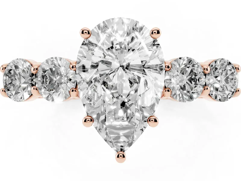 Pear-Shaped Close Set Five Stone Engagement Ring Setting | Rose Gold