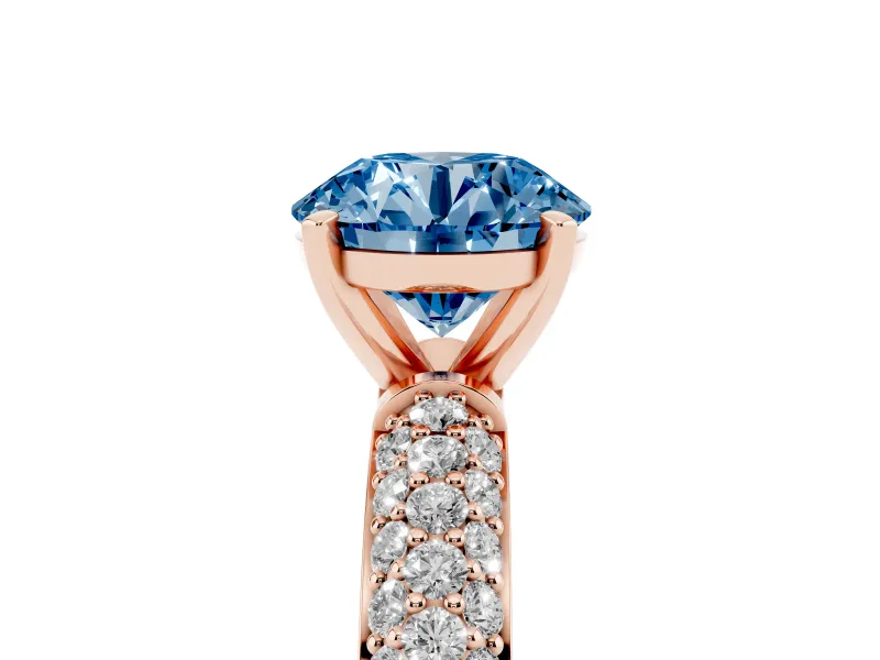 Round Domed Pavé Engagement Ring Setting for a Fancy Blue Lab-Grown Diamond | Rose Gold