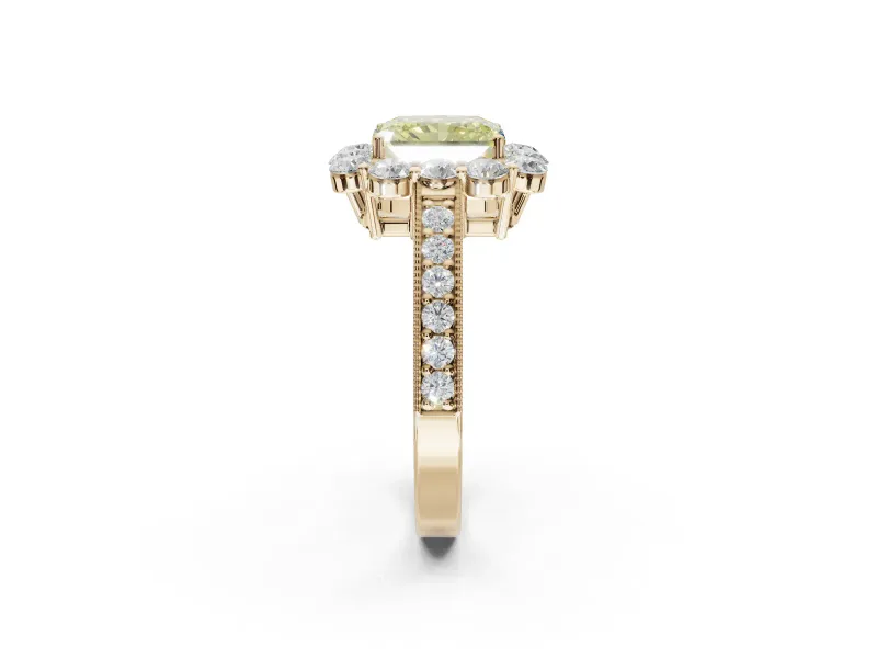 Radiant Cut Halo Engagement Ring Setting for a Fancy Yellow Lab-Grown Diamond | Yellow Gold - Design NV-24711