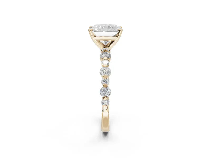 Radiant Cut Pavé Solitaire Engagement Ring Setting | Alternating Accents | Yellow Gold