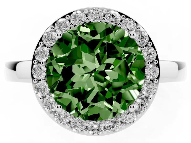 Fancy Green Round Cut Diamond Halo Ring Set in White gold with Solitaire Band and Prong Setting