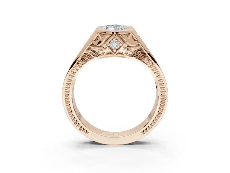 Marquise Vintage Bezel Engagement Ring Setting | Engraved Band | Rose Gold