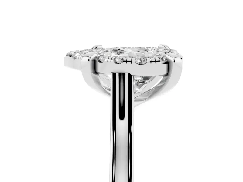 Heart-Shaped Claw Corner Halo Engagement Ring Setting | Slim Plain Band | White Gold