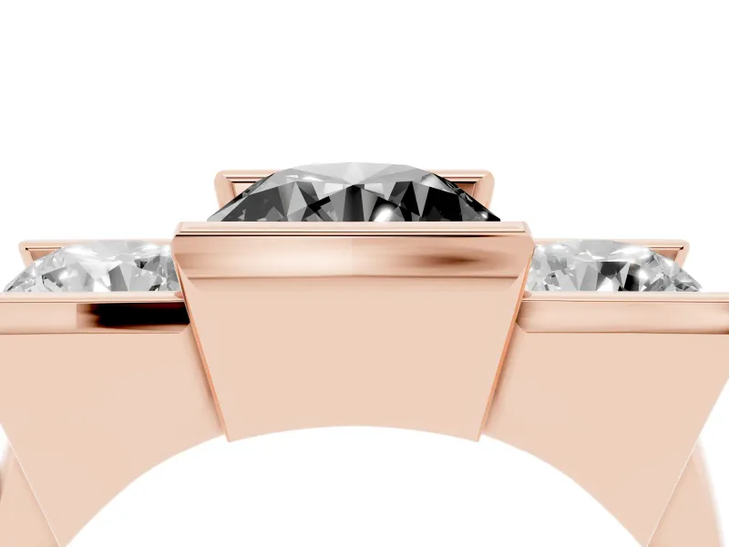 Round Channel-Set Three Stone Engagement Ring Setting for a Black Center | Rose Gold