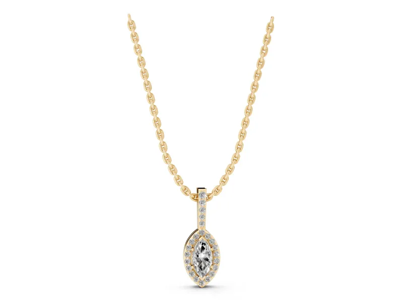 Marquise Lab-Grown Diamond Pavé Halo Pendant Necklace | Slim Pavé Bail | Yellow Gold