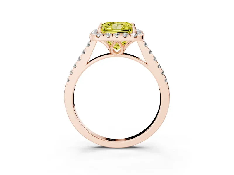 Princess Cut Raised Halo Engagement Ring Setting for a Fancy Yellow Lab-Grown Diamond | Rose Gold