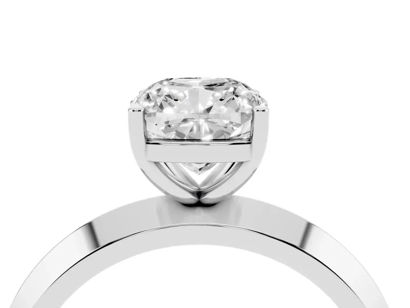 Cushion Cut Diamond Solitaire Engagement Ring Set in White gold with Flat Band and Prong Setting