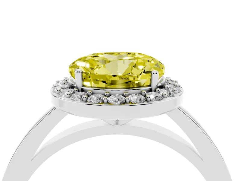 Round Thin Halo Low Profile Engagement Ring Setting for a Fancy Yellow Lab-Grown Diamond | Slim Plain Band | White Gold