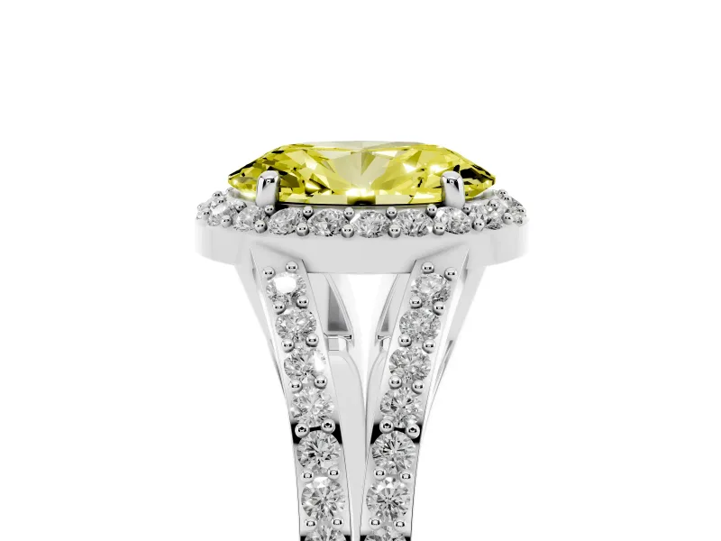 Oval Split Shank Halo Engagement Ring Setting for a Fancy Yellow Lab-Grown Diamond | Platinum