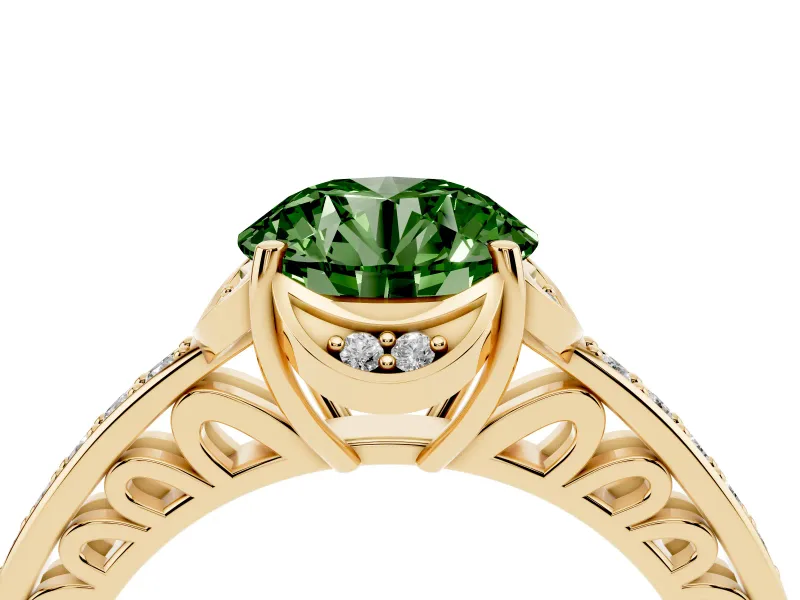 Round Floral Pavé Engagement Ring Setting for a Fancy Green Lab-Grown Diamond | Yellow Gold