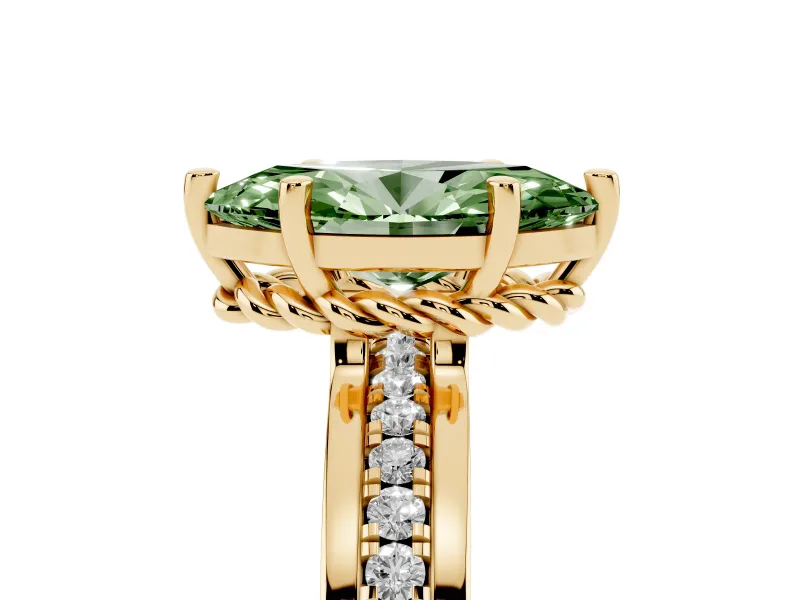 Marquise Channel Set Engagement Ring Setting for a Fancy Green Lab-Grown Diamond | Rope Collar | Yellow Gold