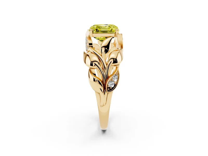 Asscher Cut Leaf Bypass Engagement Ring Setting for a Fancy Yellow Lab-Grown Diamond | Yellow Gold