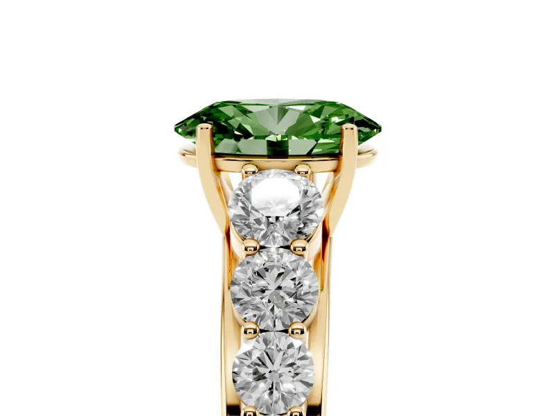 Oval Graduated Side Stone Engagement Ring Setting for a Fancy Green Lab-Grown Diamond | Flat Top Band | Yellow Gold