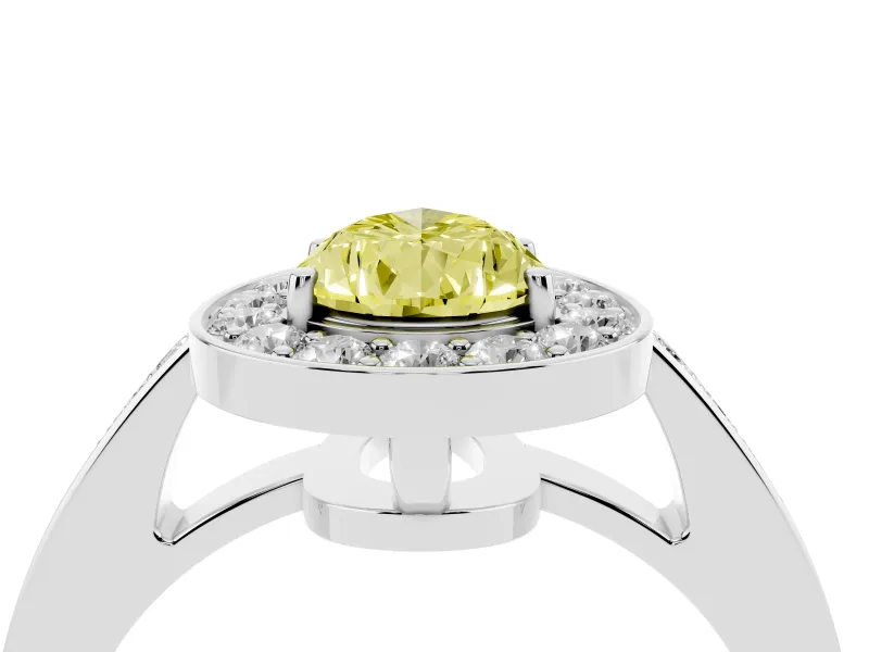 Fancy Yellow Pear Cut Diamond Halo Pavé Engagement Ring Set in Silver with Bezel Setting