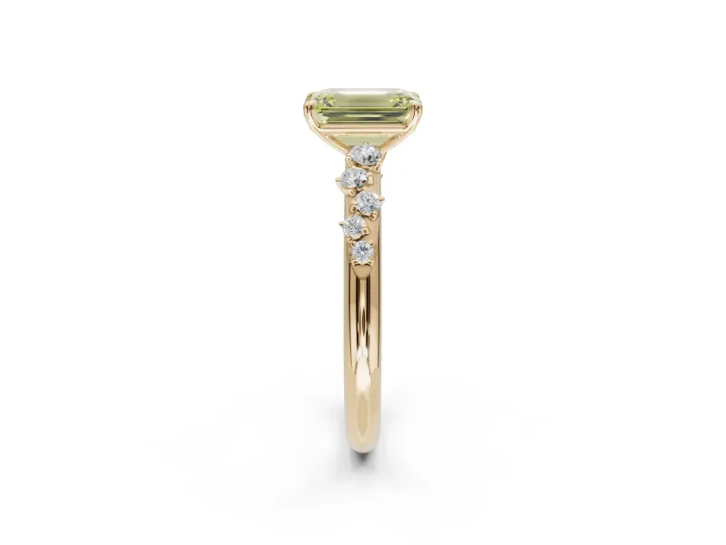 Emerald Cut Graduated Solitaire Engagement Ring Setting for a Fancy Yellow Lab-Grown Diamond | Yellow Gold