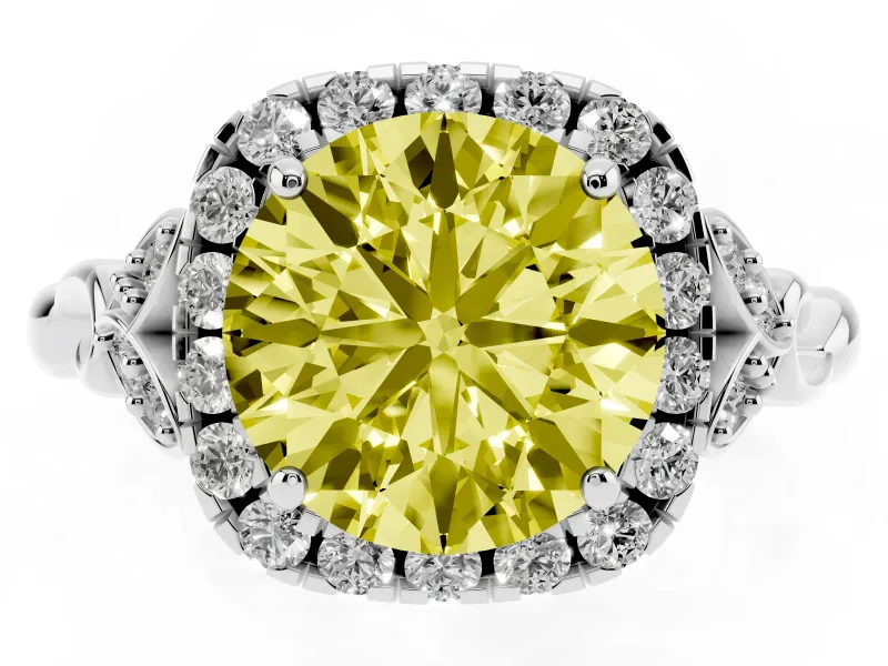 Round Vintage Halo Engagement Ring Setting for a Fancy Yellow Lab-Grown Diamond | Sterling Silver