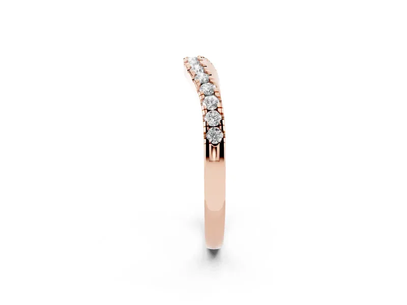 Round Diamond Curved Pavé Wedding Band Set in Rose gold for Stacking
