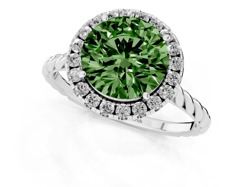Round Rope Halo Engagement Ring Setting for a Fancy Green Lab-Grown Diamond | White Gold