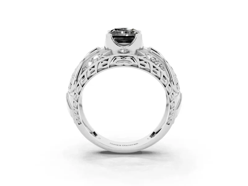 Fancy Black Radiant Cut Diamond Art Deco Ring Set in Silver with Pavé Split Shank