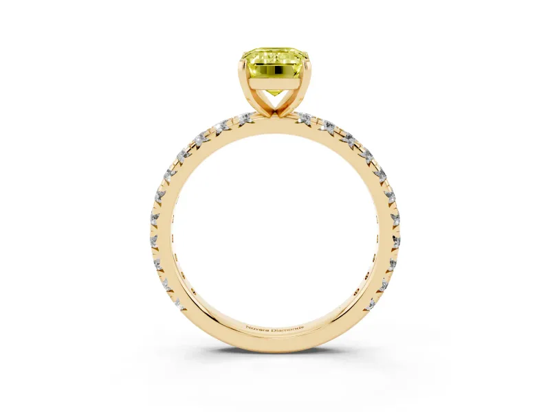 Emerald Cut Pavé Solitaire Engagement Ring Setting for a Fancy Yellow Lab-Grown Diamond | Yellow Gold