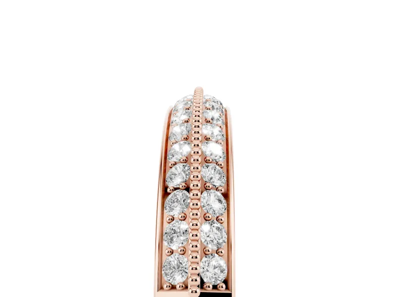 Round Lab-Grown Diamond Double Row Pavé Wedding Band | Milgrain Edging | Rose Gold