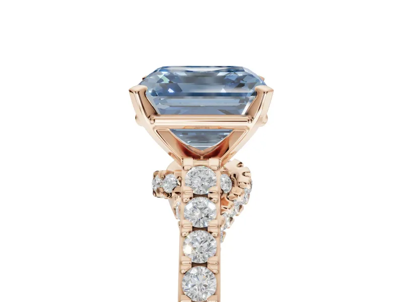 Asscher Cut Pavé Solitaire Engagement Ring Setting for a Fancy Blue Lab-Grown Diamond | Crossover Gallery | Rose Gold