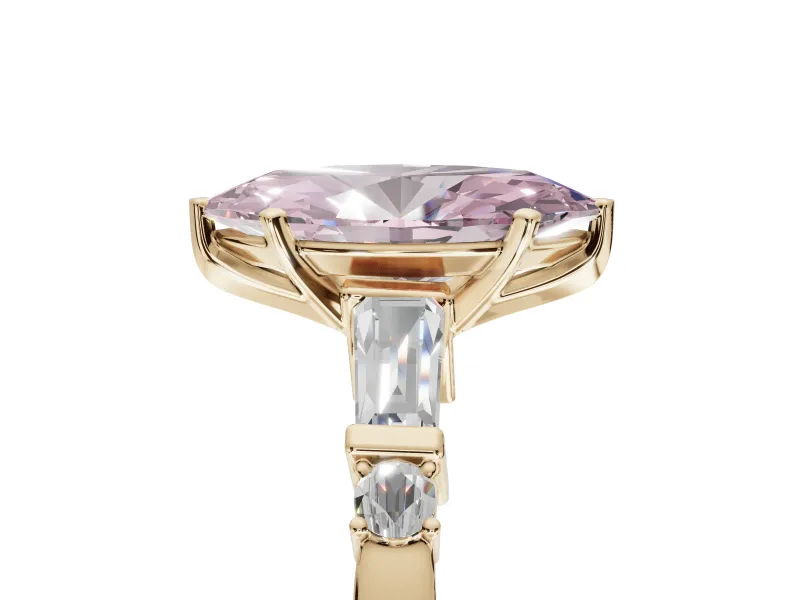 Marquise Tapered Baguette Engagement Ring Setting for a Fancy Pink Lab-Grown Diamond | Yellow Gold