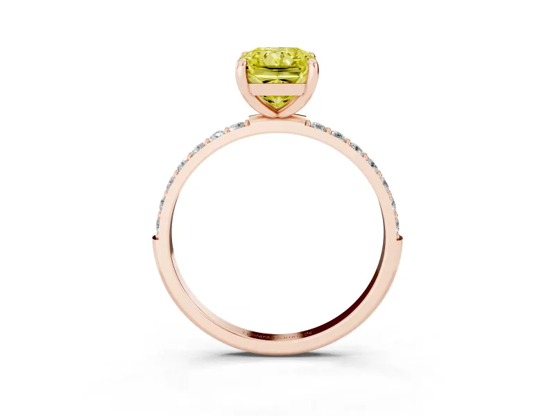 Radiant Cut Pave Solitaire Engagement Ring Setting for a Fancy Yellow Lab-Grown Diamond | Pave Shoulders | Rose Gold