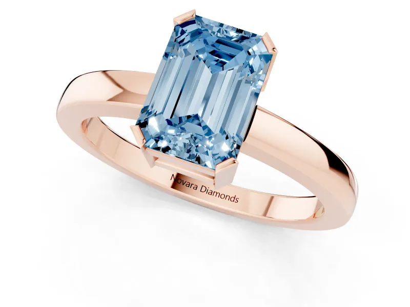 Emerald Cut Solitaire Engagement Ring Setting for a Fancy Blue Lab-Grown Diamond | Flat Tab Prongs | Rose Gold